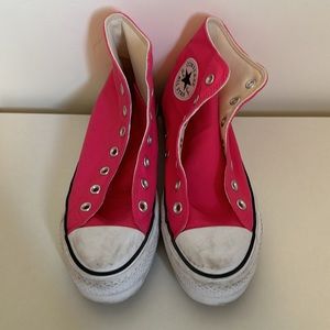 Hot pink high top platform converse